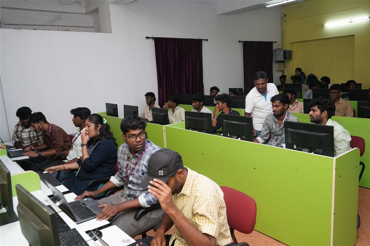 Students practising at computers